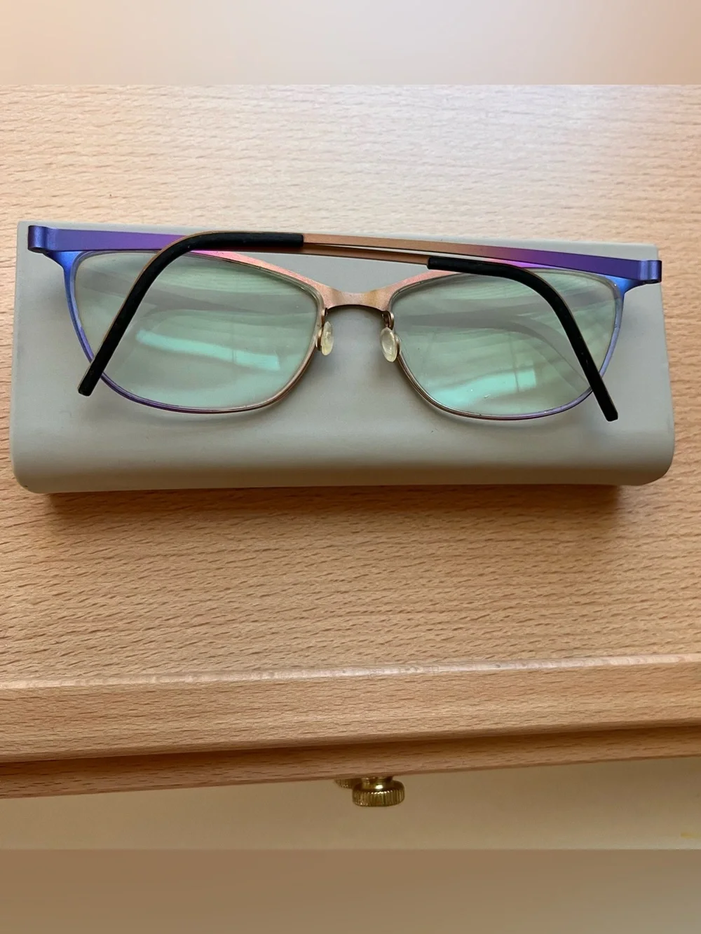 Lindberg Strip Titanium Eyeglass Frames Purple Gold Gradient - Browline 9584